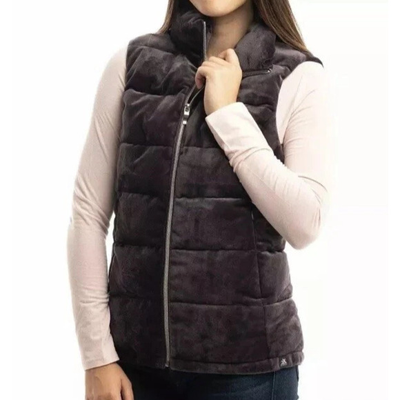 Zeroxposur Velour Puffer Vest Womens L Black Full Zip Pockets Winter NWT $70 - Picture 1 of 9